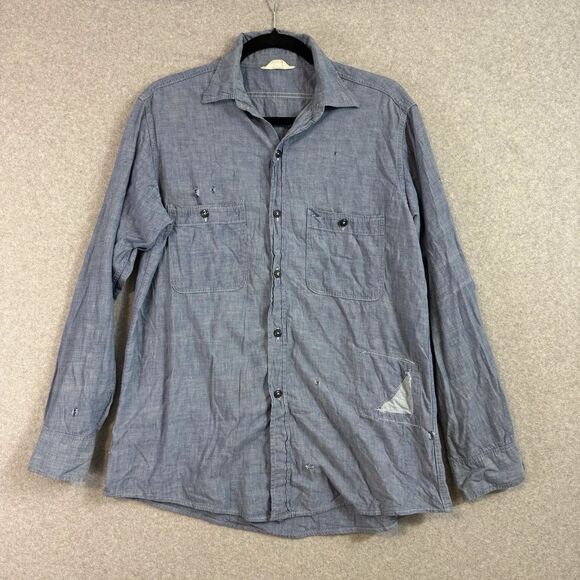 Vintage JC Penneys Shirt Mens medium Blue Button Up Chambray Sanforized 50s Work - Picture 1 of 10